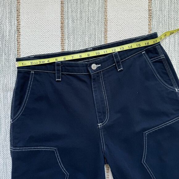 Zara Men’s Jeans Size 34 Blue Dark Wash Slouchy Fit Canvas Carpenter Work Style - Picture 6 of 10